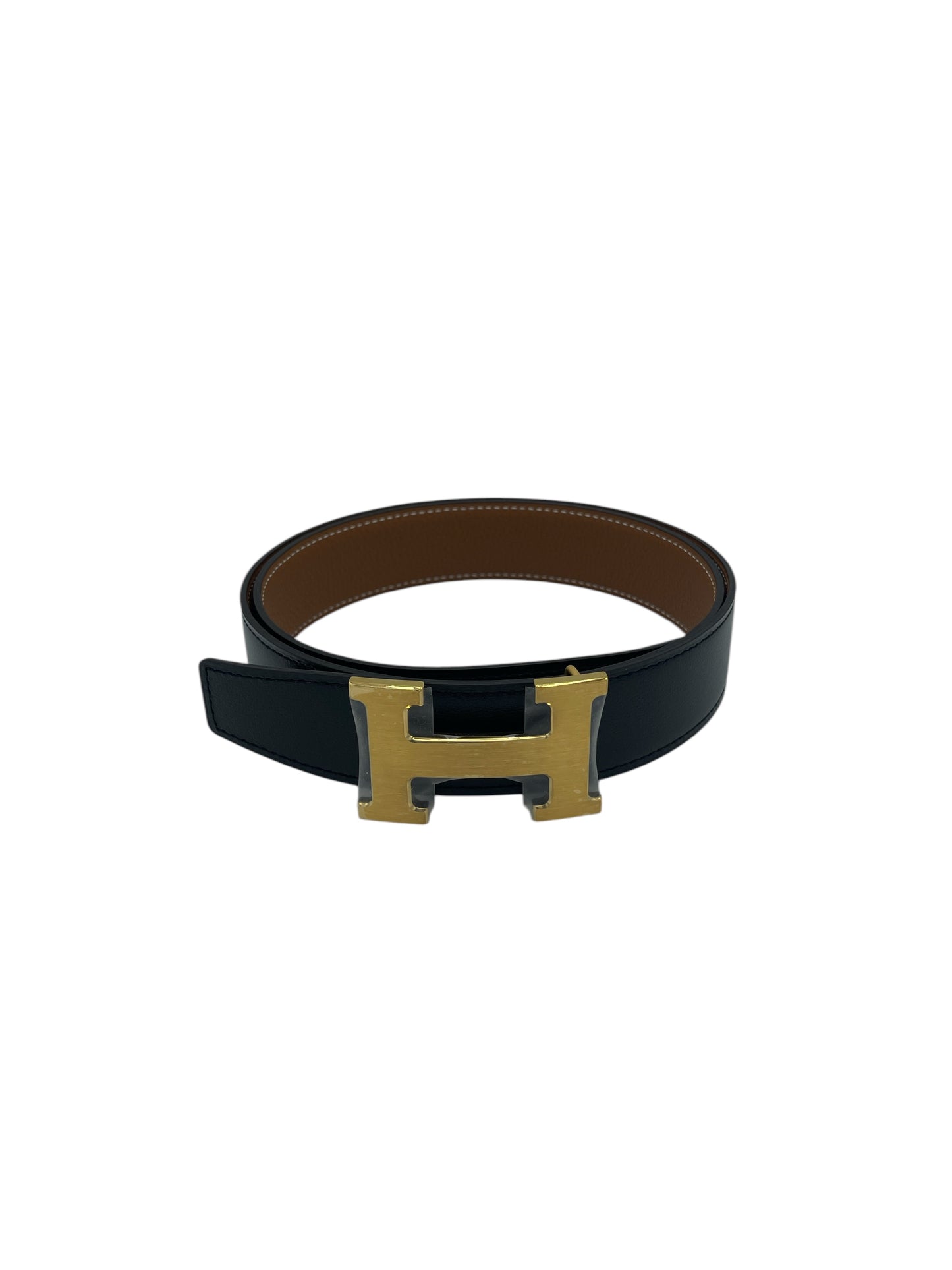 Hermes Black & Light Brown Reversible 'H' Buckle Belt 33