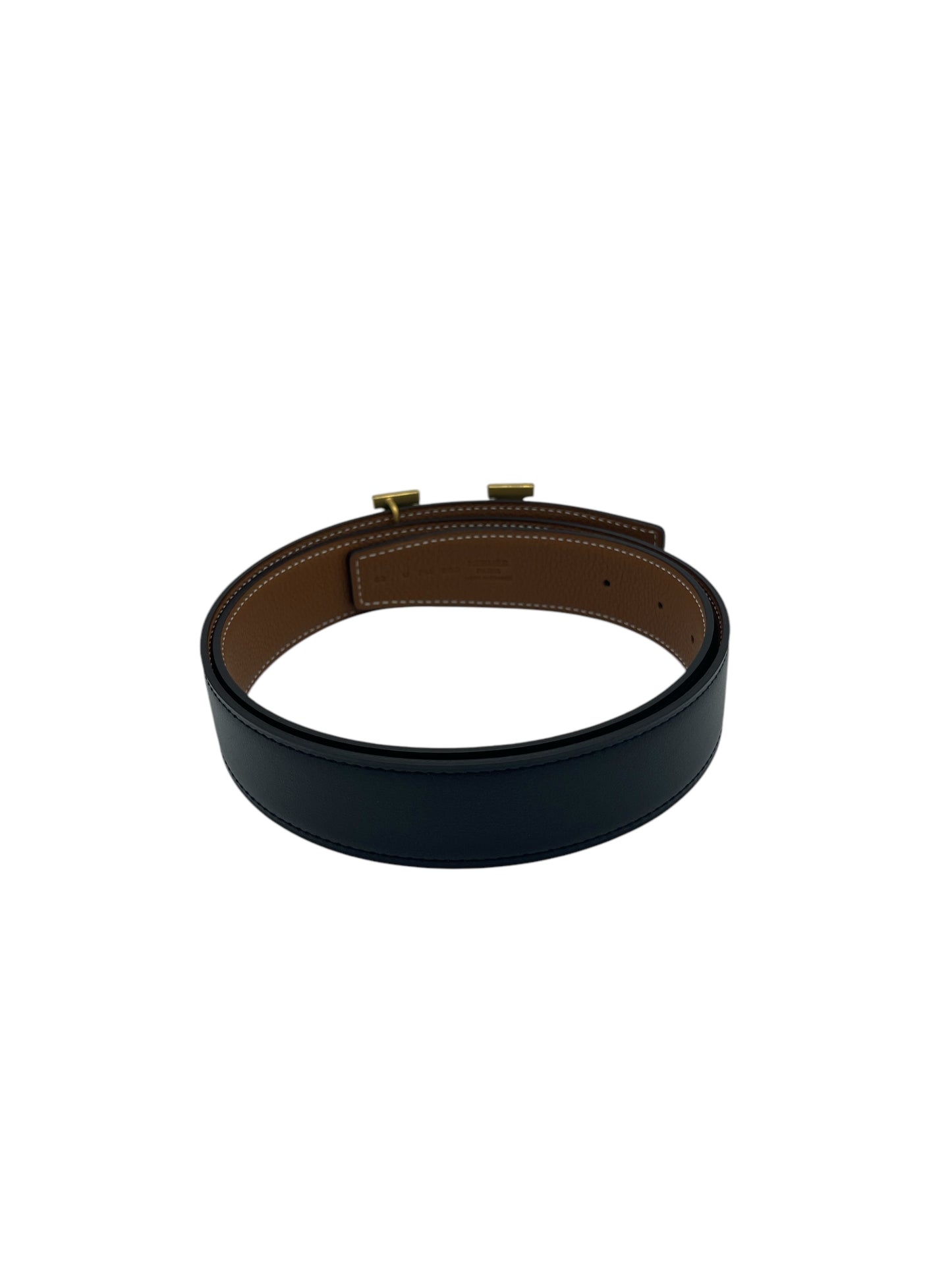 Hermes Black & Light Brown Reversible 'H' Buckle Belt 33