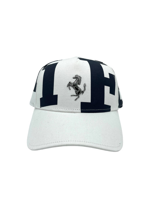 Ferrari White & Navy Spellout Logo Baseball Cap - Genuine Design Luxury Consignment. New & Pre-Owned Clothing, Shoes, & Accessories. Calgary, Canada