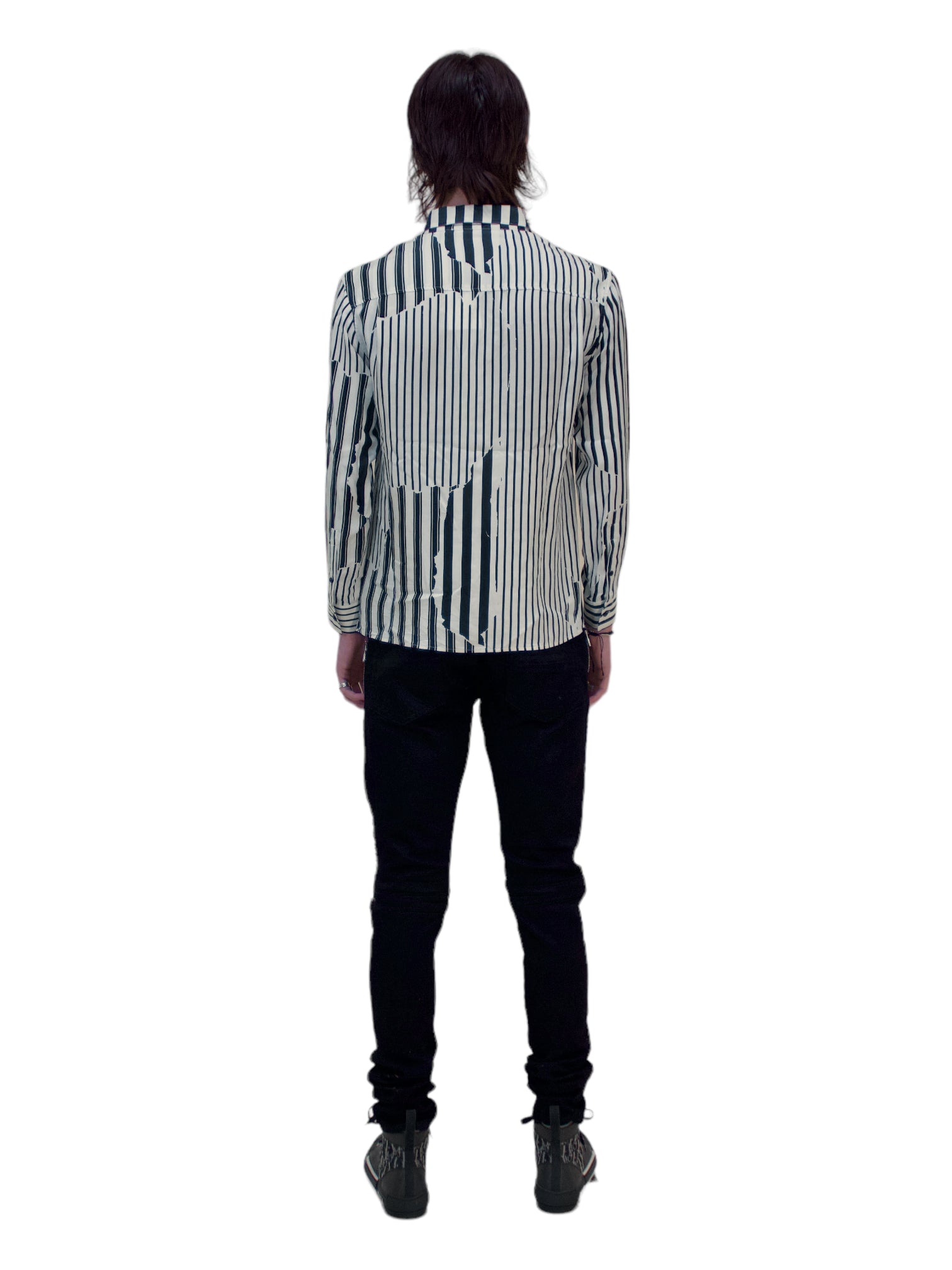 Haider Ackermann Black and White Stripped Silk Button Up Shirt - Genuine Design Luxury Consignment. New & Pre-Owned Clothing, Shoes, & Accessories. Calgary, Canada