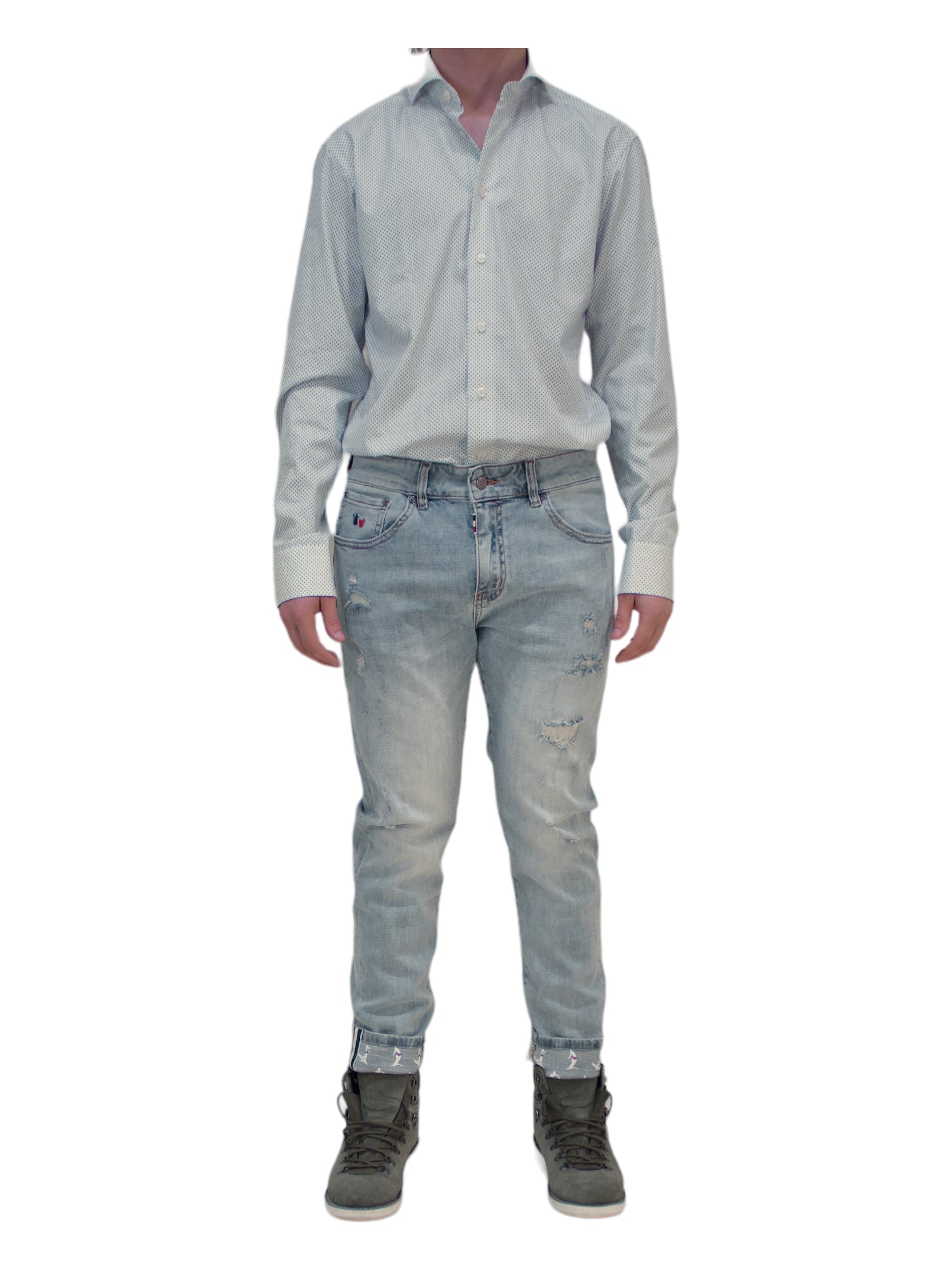 Thom Browne Blue Light Wash Distressed Jeans - Genuine Design luxury consignment Calgary, Alberta, Canada New and pre-owned clothing, shoes, accessories.