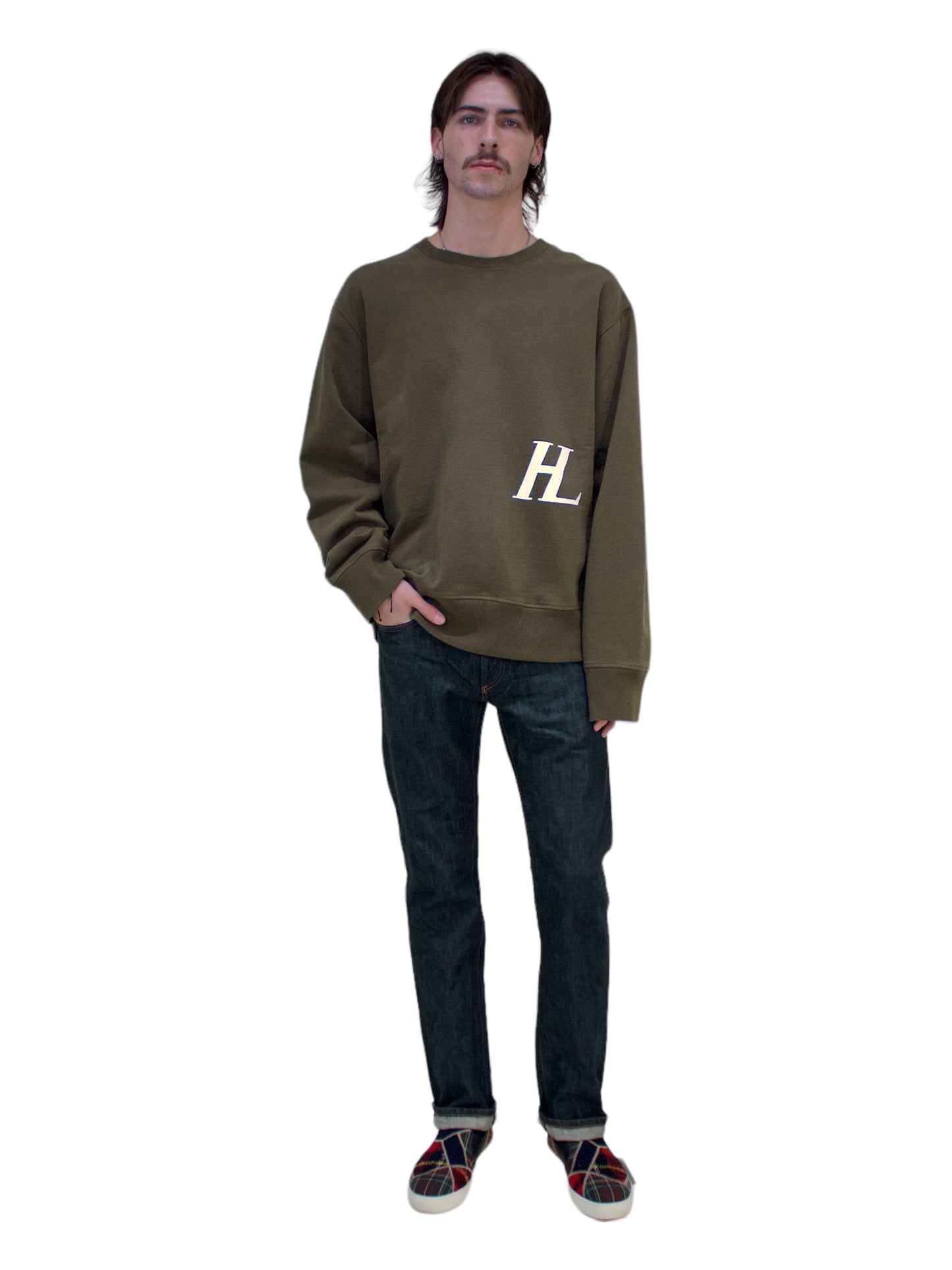 Helmut Lang Green Graphic Crewneck Sweater - Genuine Design Luxury Consignment. New & Pre-Owned Clothing, Shoes, & Accessories. Calgary, Canada