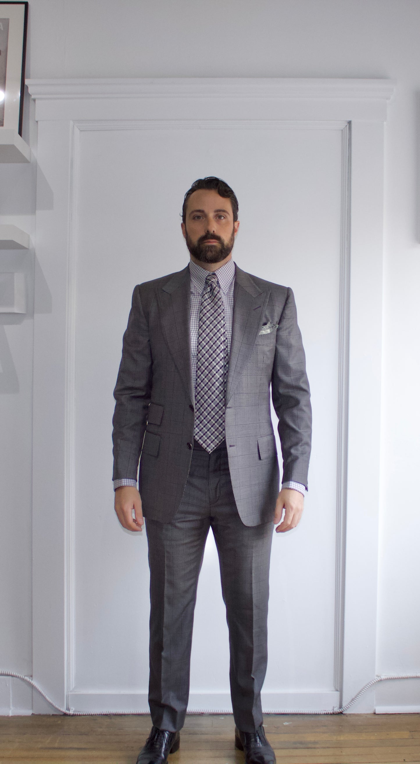 Atelier Munro Grey Glen Plaid Wool 3 Piece Full Suit 38R - Genuine Design Luxury Consignment for Men. New & Pre-Owned Clothing, Shoes, & Accessories. Calgary, Canada