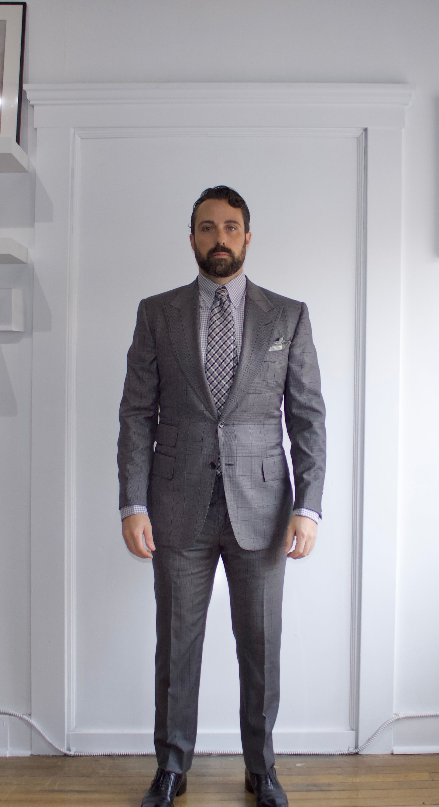 Atelier Munro Grey Glen Plaid Wool 3 Piece Full Suit 38R - Genuine Design Luxury Consignment for Men. New & Pre-Owned Clothing, Shoes, & Accessories. Calgary, Canada