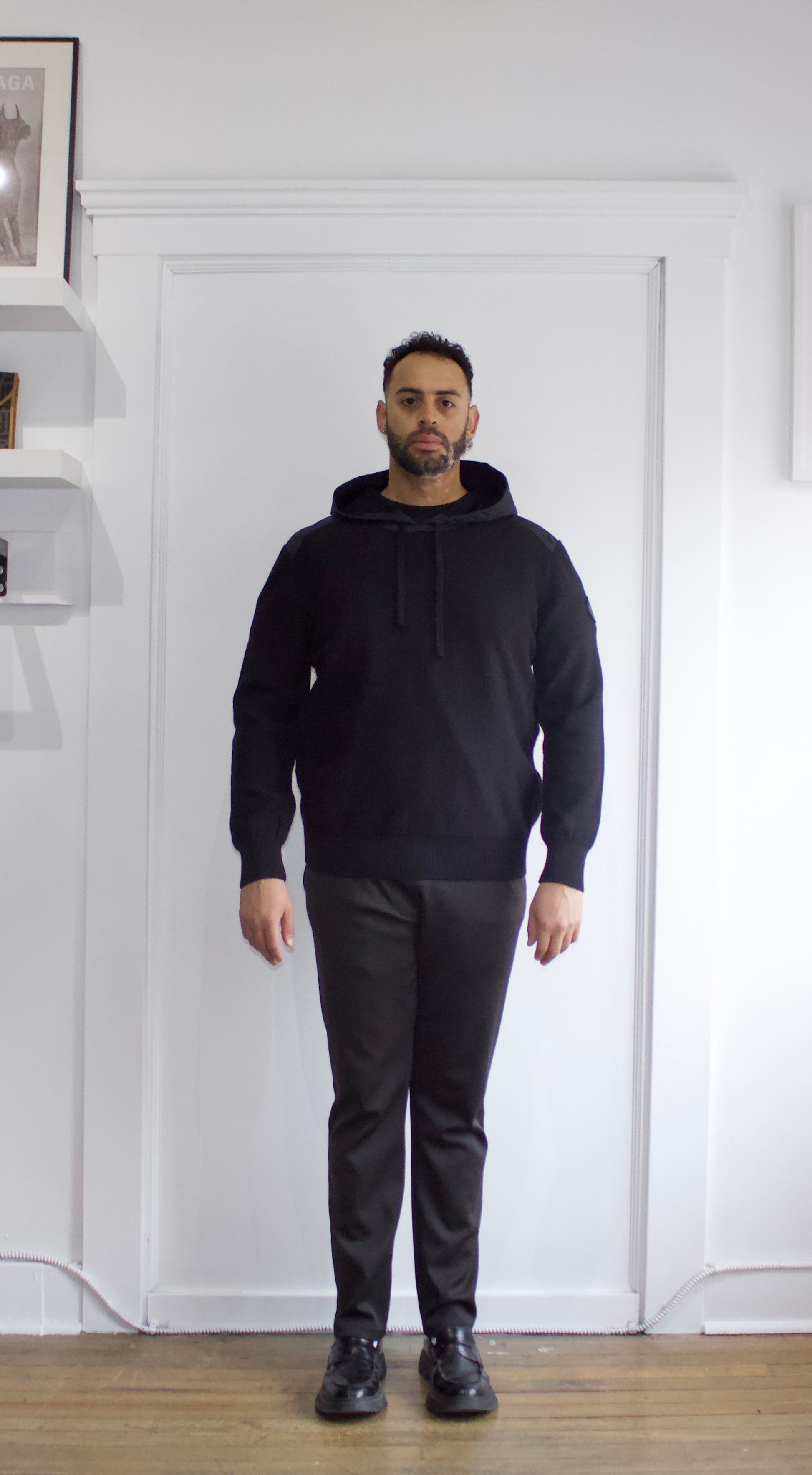 Canada Goose Black Wool & Nylon Hooded Knit Sweater - Genuine Design Luxury Consignment. New & Pre-Owned Clothing, Shoes, & Accessories. Calgary, Canada