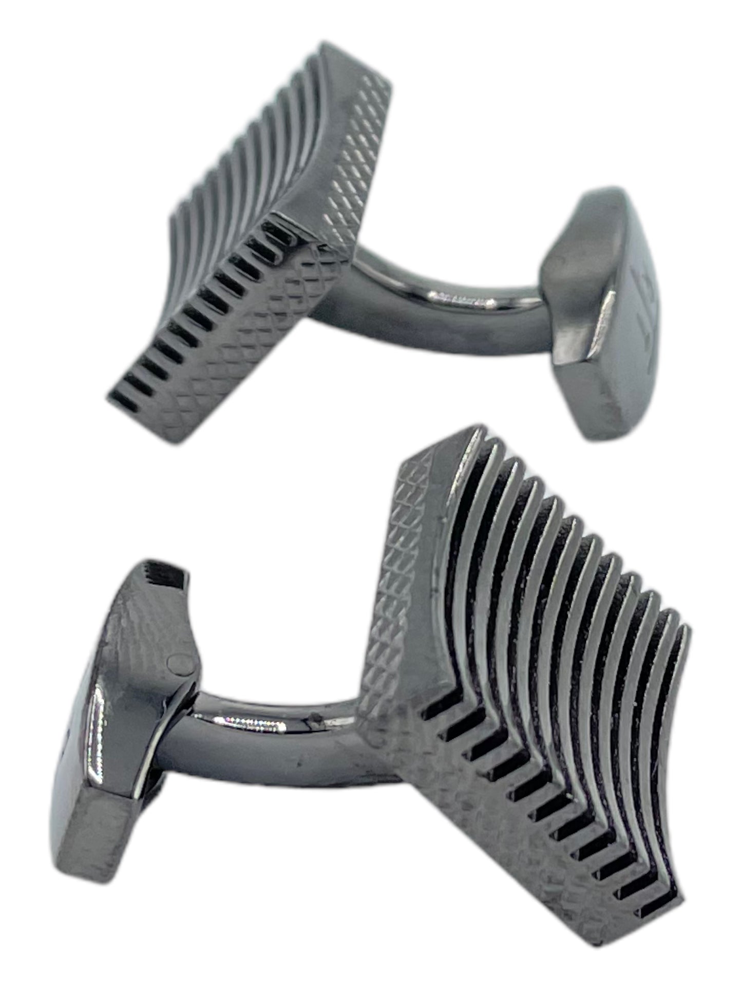 Tateossian Gunmetal Enamel Striped Square Cufflinks