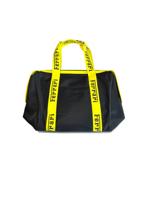 Ferrari Black & Yellow Nylon Tote Bag - Genuine Design Luxury Consignment. New & Pre-Owned Clothing, Shoes, & Accessories. Calgary, Canada