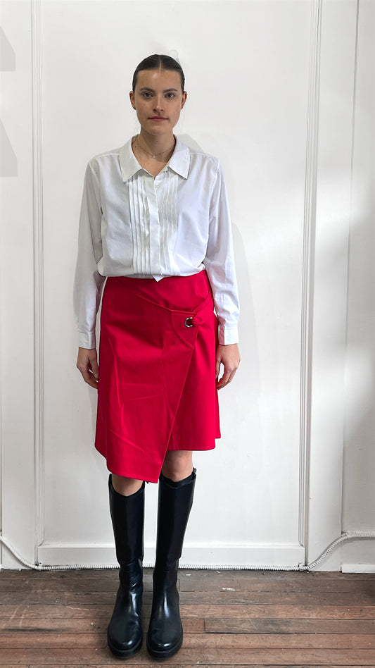 Celine Red Layered Asymmetrical Midi Skirt