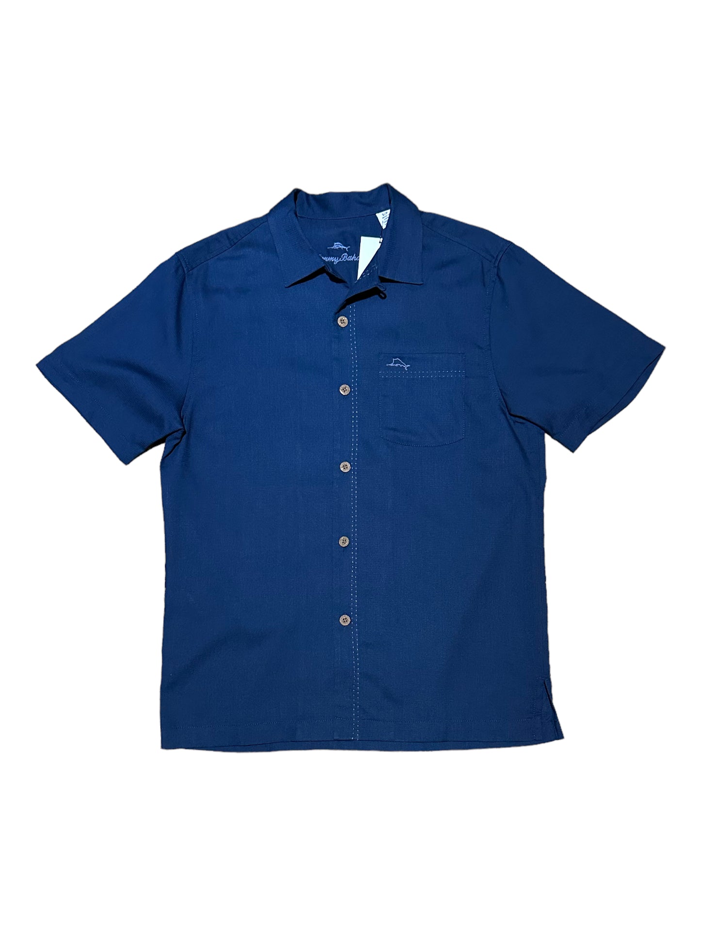 Tommy Bahama Navy Blue Silk Short Sleeve Button Up Casual Shirt