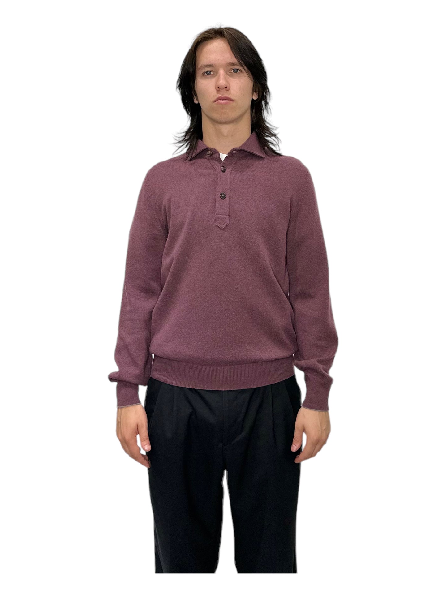 Brunello Cucinelli Cashmere Burgundy Long Sleeve Polo Shirt - Genuine Design Luxury Consignment for Men. New & Pre-Owned Clothing, Shoes, & Accessories. Calgary, Canada