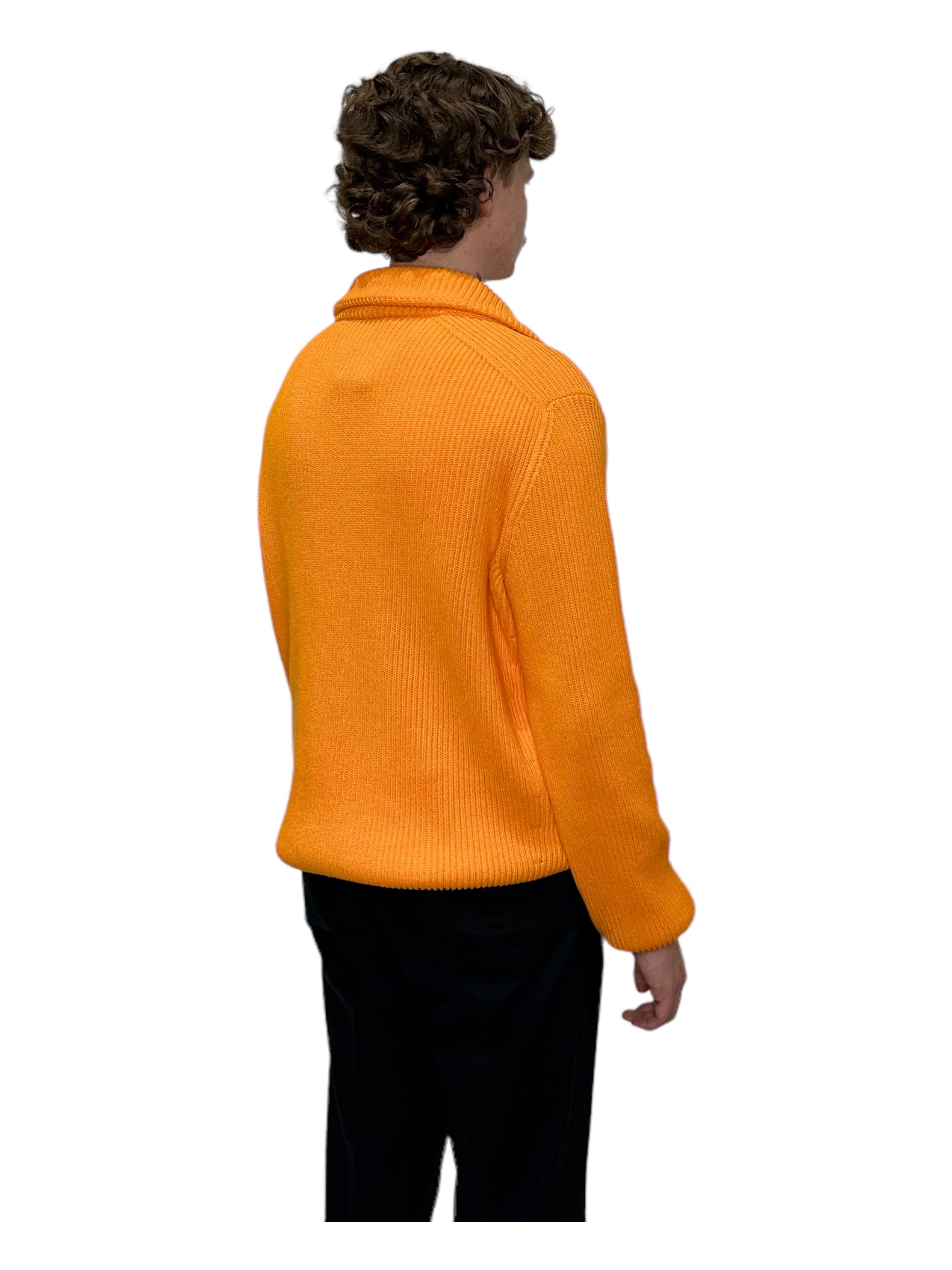 Prada Ribbed Orange Knit Quarter-Zip Sweater - Genuine Design Luxury Consignment for Men. New & Pre-Owned Clothing, Shoes, & Accessories. Calgary, Canada