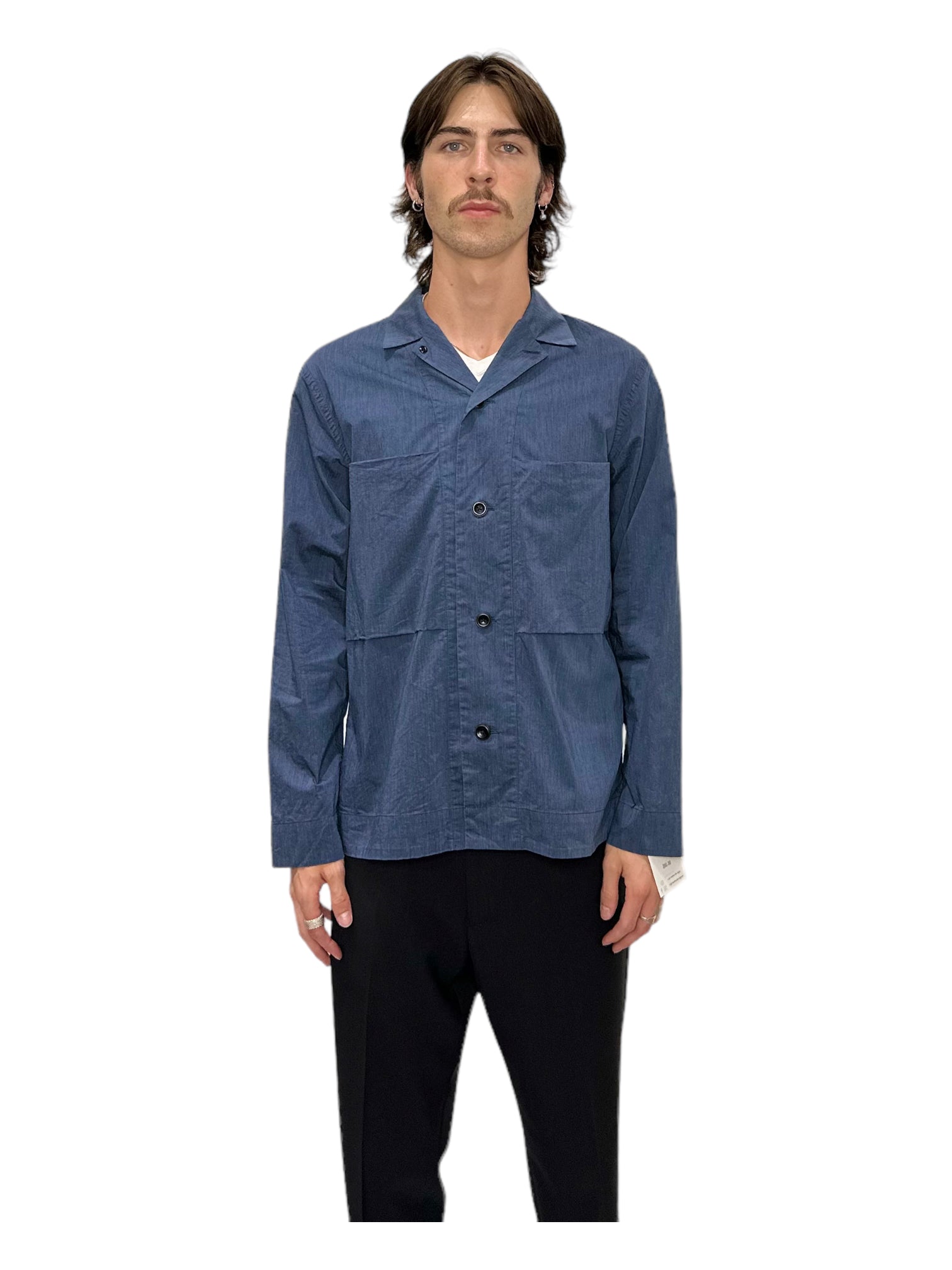 Still By Hand Blue Melange Shirt Jacket - Genuine Design Luxury Consignment for Men. New & Pre-Owned Clothing, Shoes, & Accessories. Calgary, Canada
