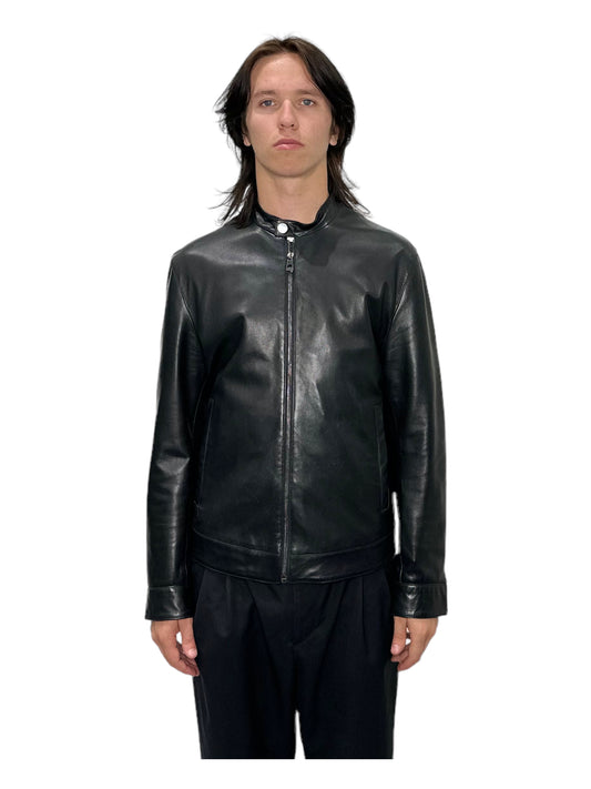 Versace Black Leather Biker Jacket - Genuine Design Luxury Consignment for Men. New & Pre-Owned Clothing, Shoes, & Accessories. Calgary, Canada