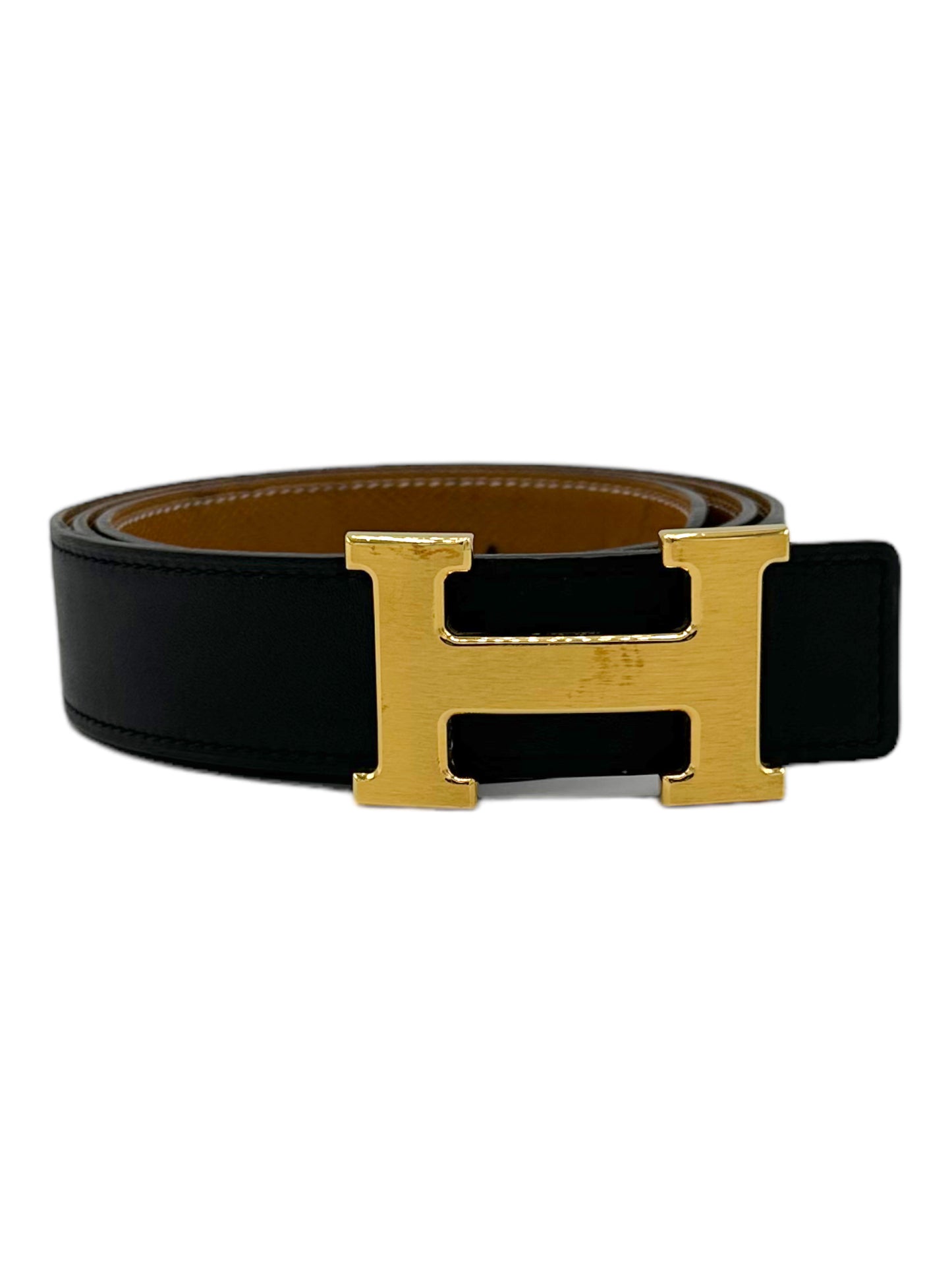 Hermès H Belt Buckle & Black Leather Strap Size 38