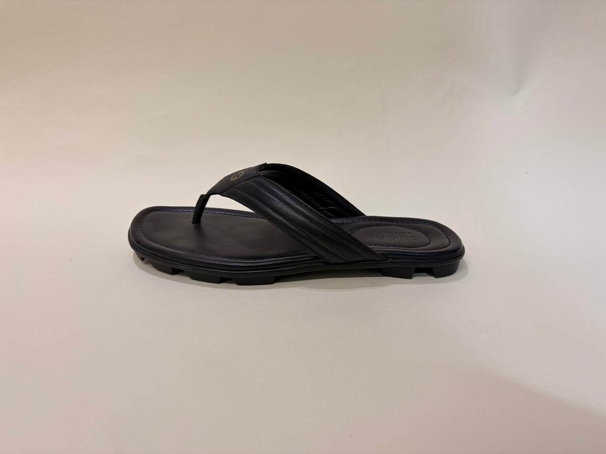 Gucci Black Leather Interlocking G Logo Flip Flops 9.5 M / 11 W