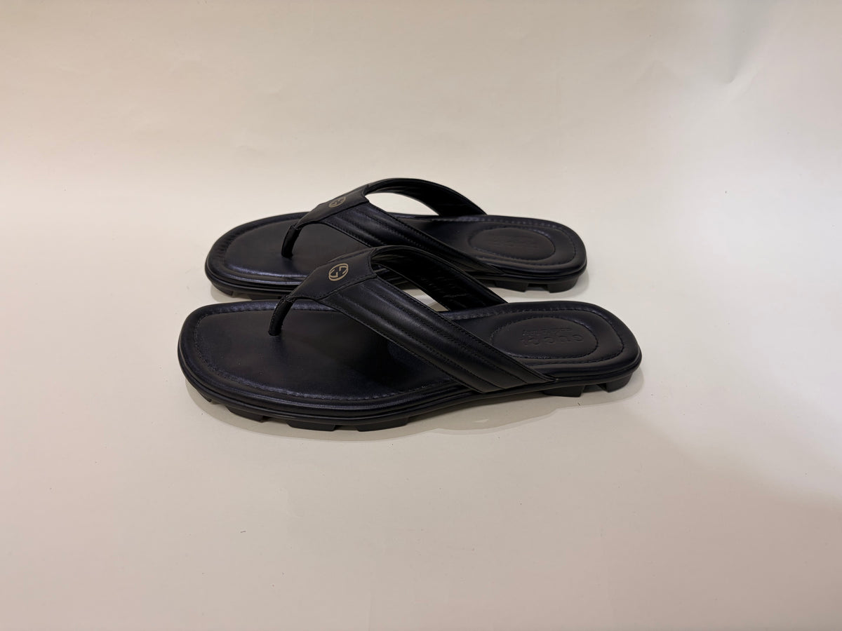 Gucci Black Leather Interlocking G Logo Flip Flops 9.5 M / 11 W