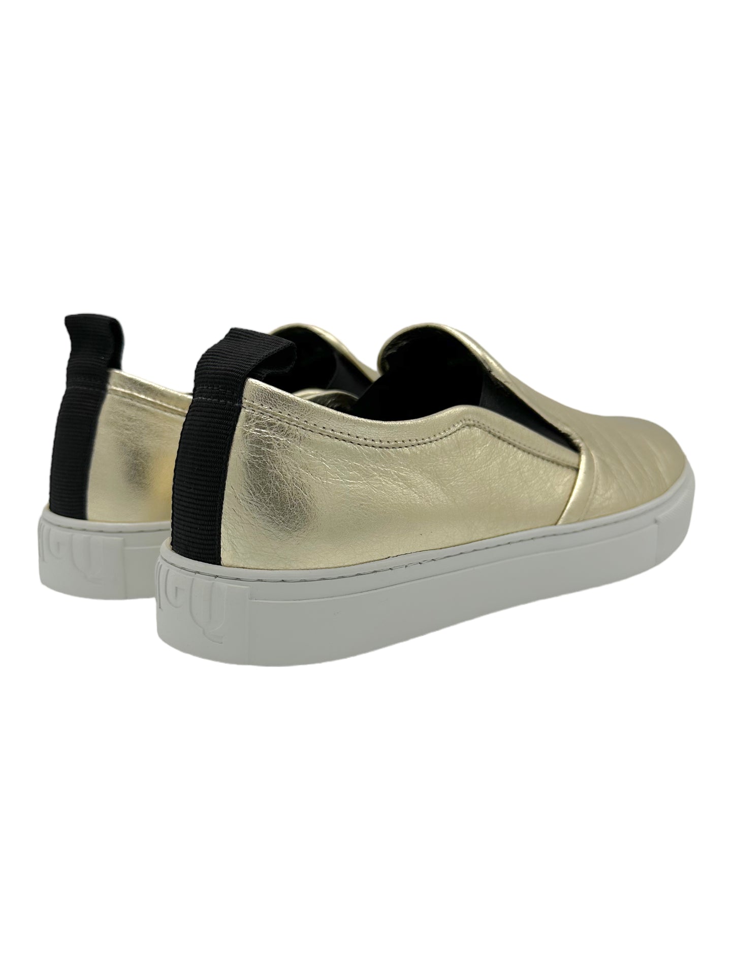 Alexander McQueen Gold & White Slip On Sneaker - Genuine Design Luxury Consignment for Men. New & Pre-Owned Clothing, Shoes, & Accessories. Calgary, Canada