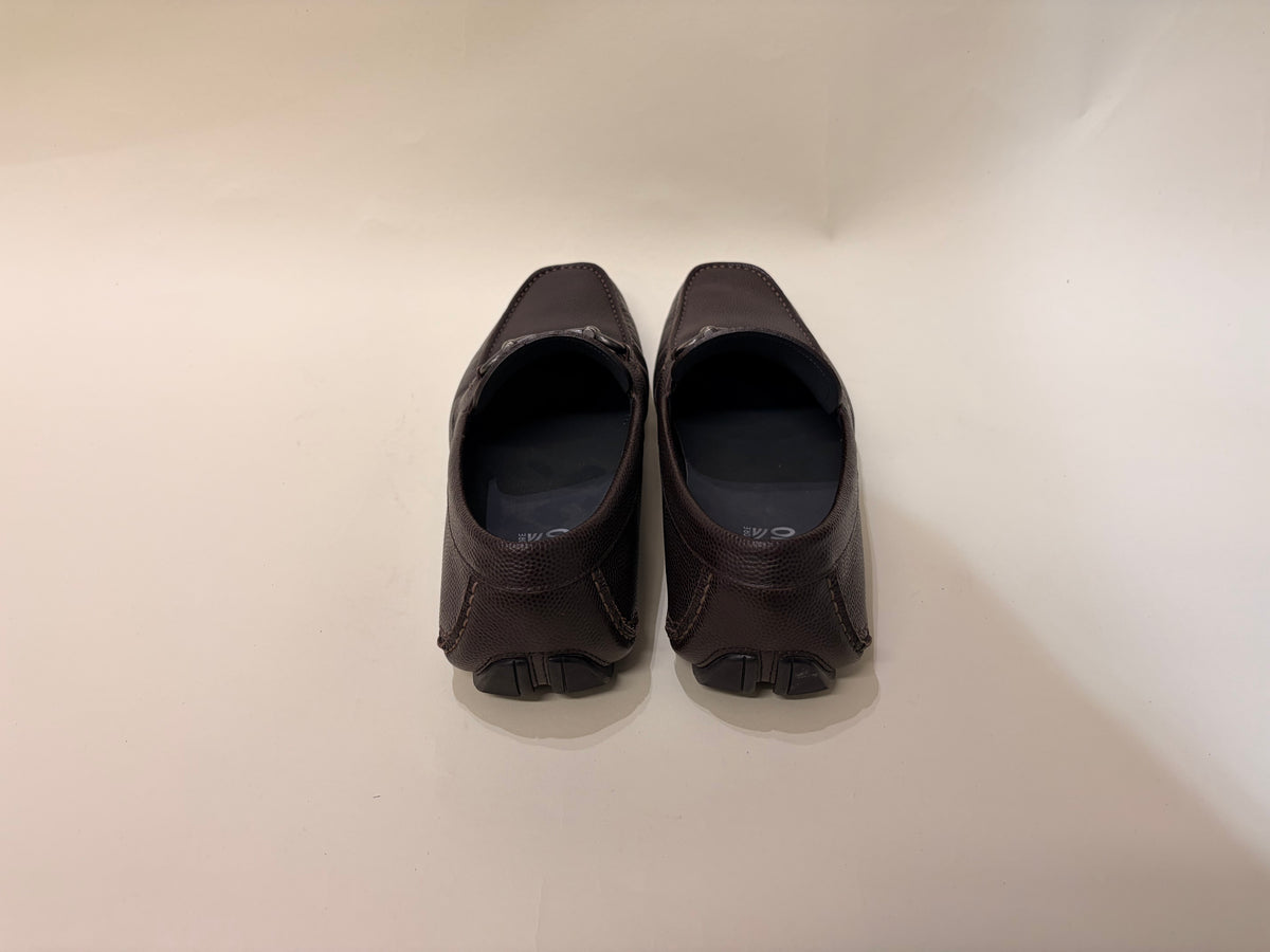 Salvatore Ferragamo Dark Brown Pebble Grain Gancini Driving Loafers 8 M / 9.5 W