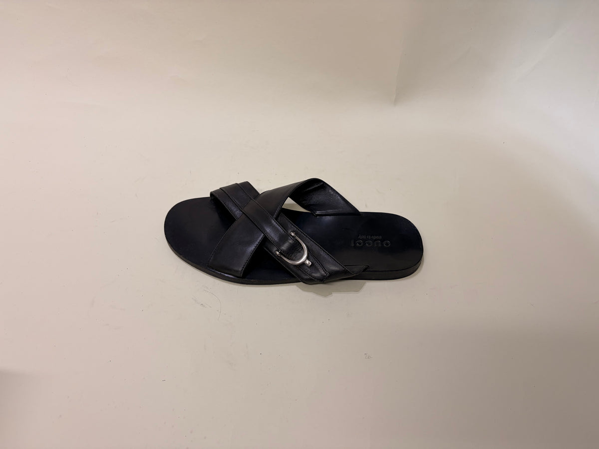 Gucci Black Leather Horsebit Motif Sandals 8 M / 9.5 W