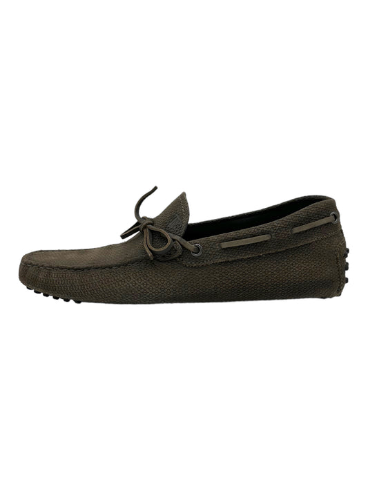 Tods Dark Brown Pebbled Leather Moccasin Driving Loafers - Genuine Design Luxury Consignment Calgary, Alberta, Canada New and Pre-Owned Clothing, Shoes, Accessories.