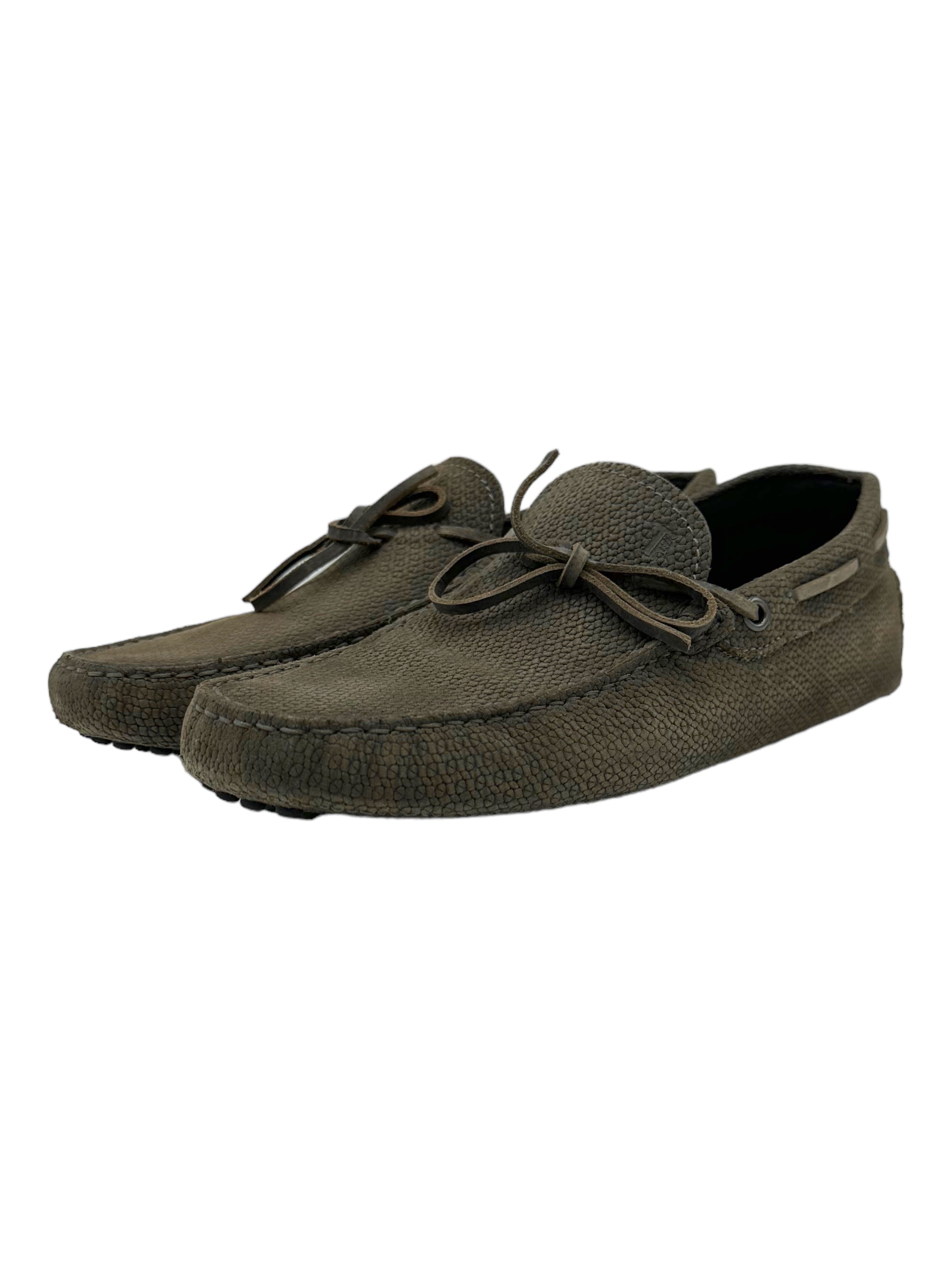 Tods Dark Brown Pebbled Leather Moccasin Driving Loafers - Genuine Design Luxury Consignment Calgary, Alberta, Canada New and Pre-Owned Clothing, Shoes, Accessories.