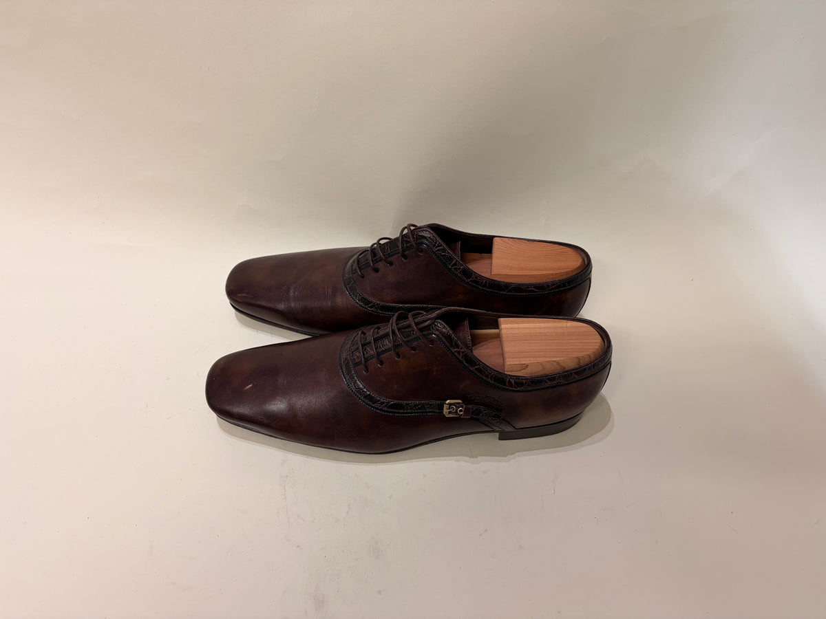Louis Vuitton Dark Brown Leather Croc Detail Oxford Dress Shoes 9.5 M / 11 W