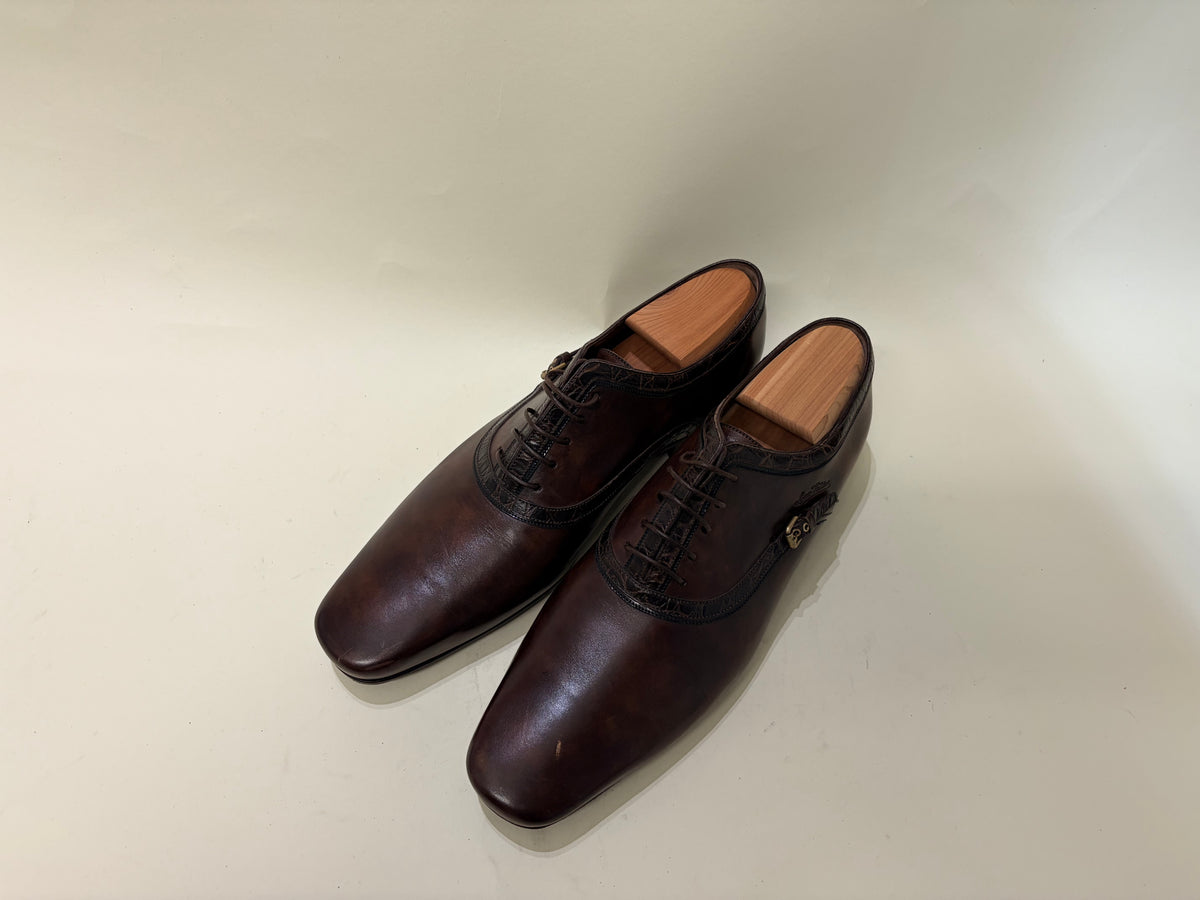 Louis Vuitton Dark Brown Leather Croc Detail Oxford Dress Shoes 9.5 M / 11 W