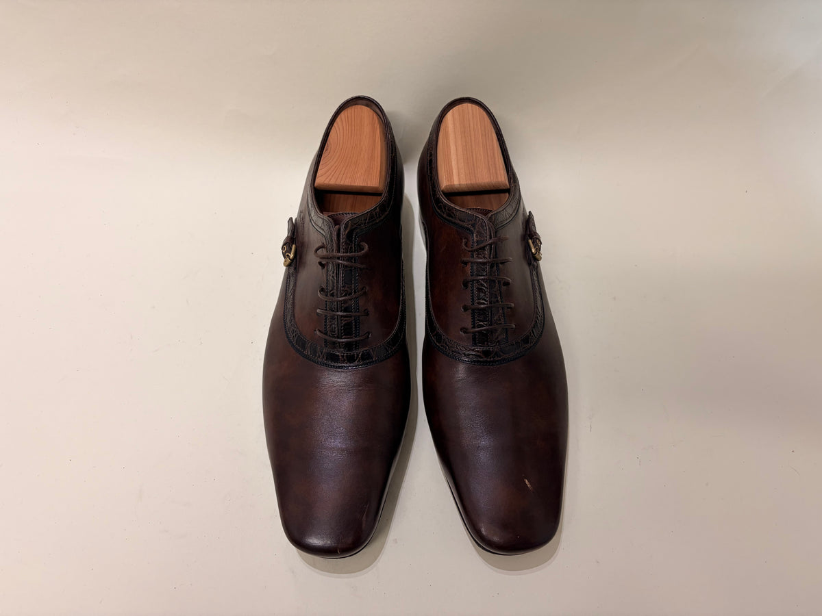 Louis Vuitton Dark Brown Leather Croc Detail Oxford Dress Shoes 9.5 M / 11 W