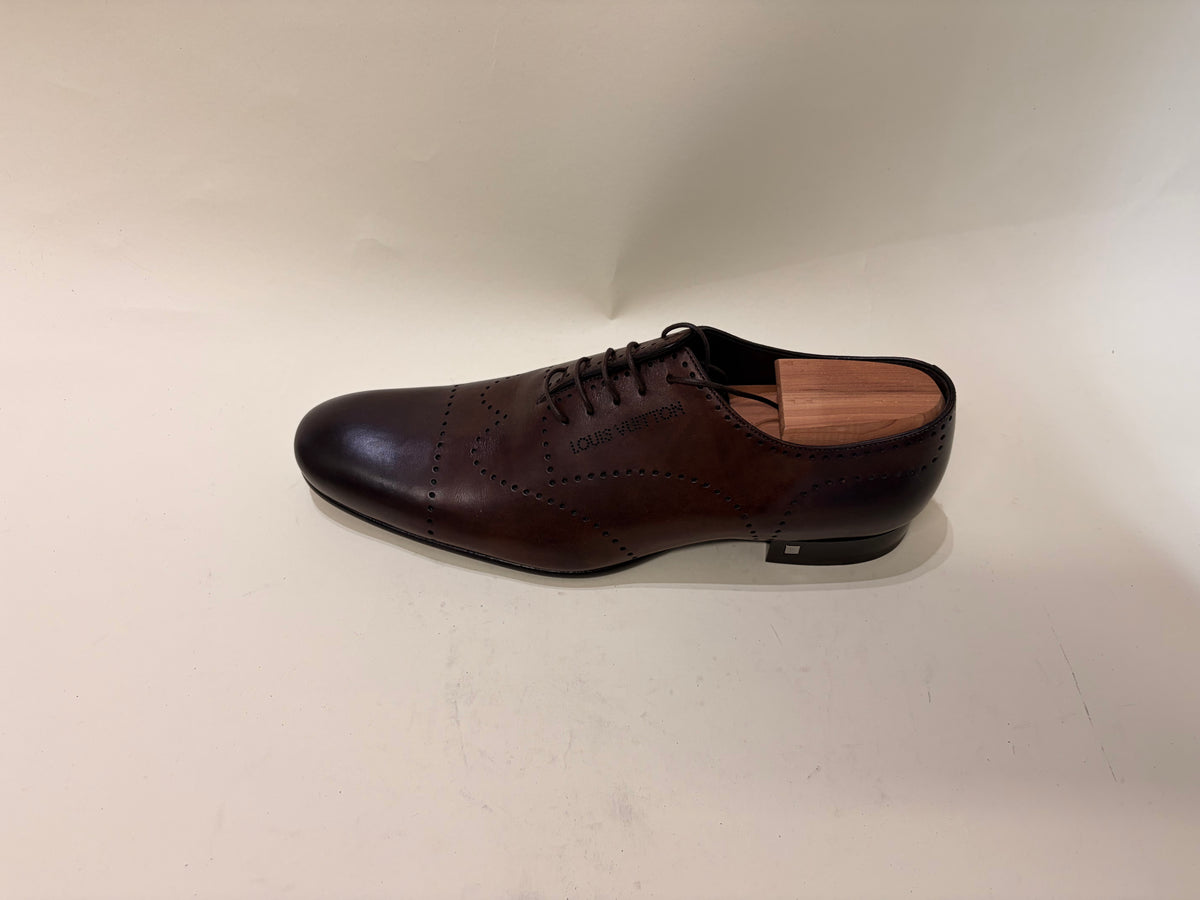 Louis Vuitton Dark Brown Leather Wholecut Brogue Oxford Dress Shoes 9.5 M / 11 W