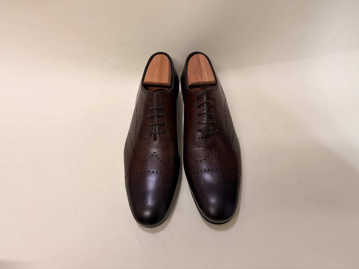 Louis Vuitton Dark Brown Leather Wholecut Brogue Oxford Dress Shoes 9.5 M / 11 W