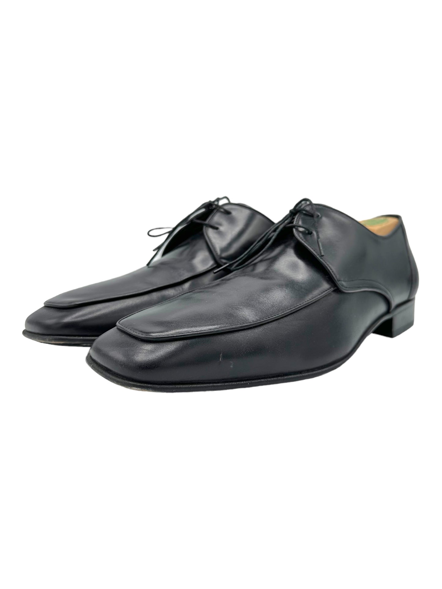 Salvatore Ferragamo Black Leather Derby Dress Shoes - Genuine Design Luxury Consignment for Men. New & Pre-Owned Clothing, Shoes, & Accessories. Calgary, Canada