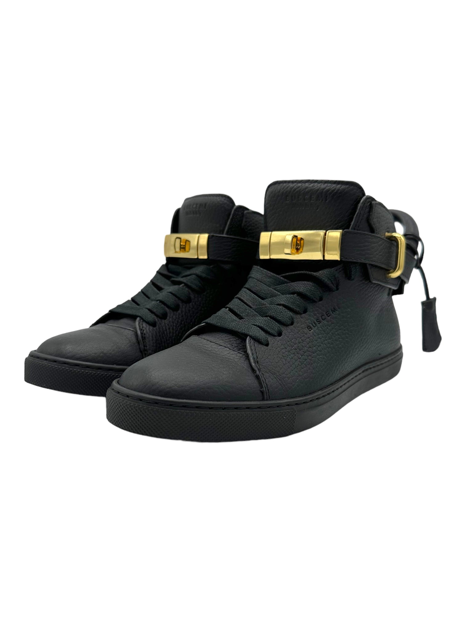 Buscemi Black 100MM High-Top Leather Sneaker - Genuine Design Luxury Consignment for Men. New & Pre-Owned Clothing, Shoes, & Accessories. Calgary, Canada