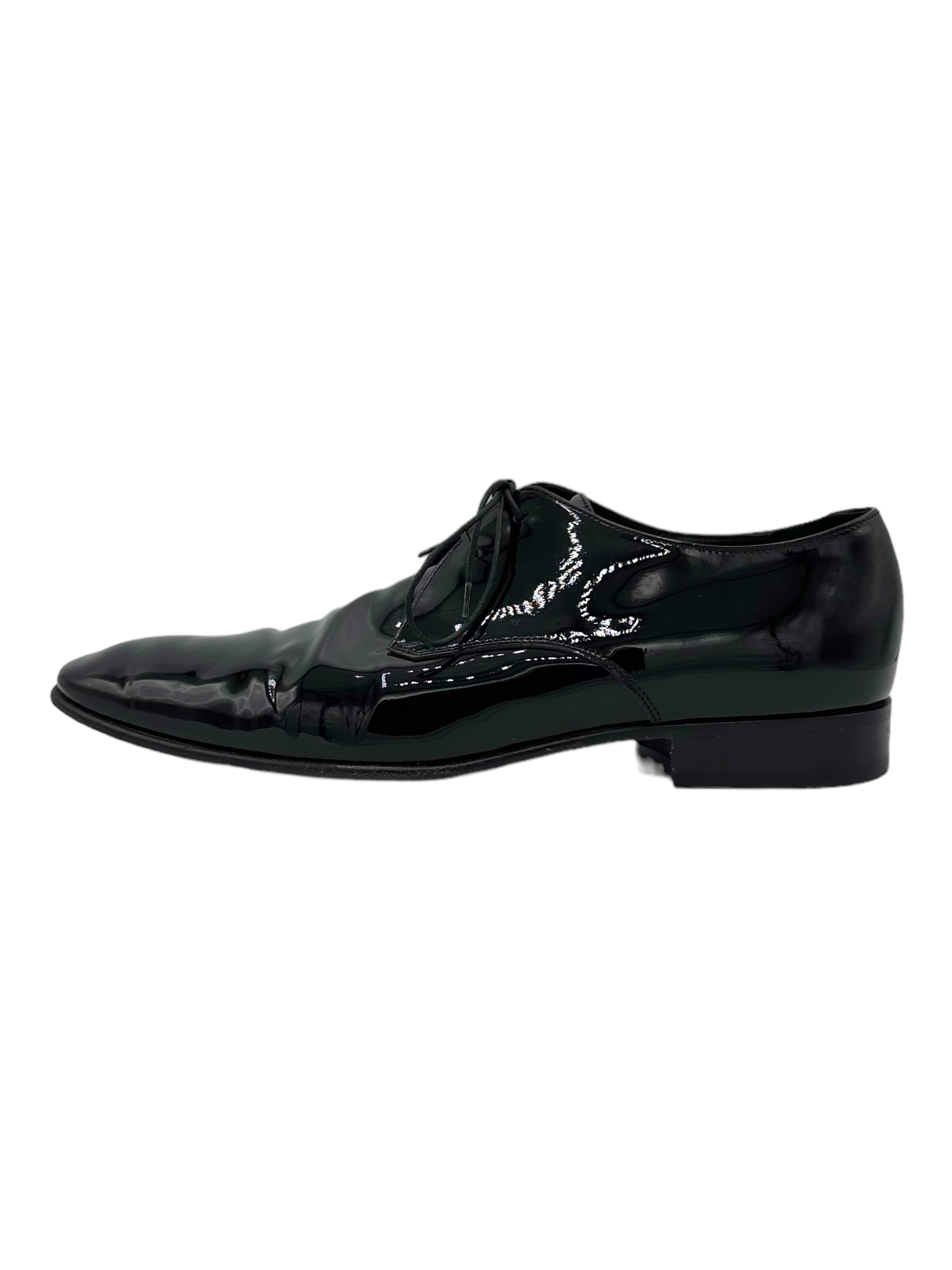 Salvatore Ferragamo Black Patent Leather Derby Dress Shoes Genuine Design Luxury Consignment