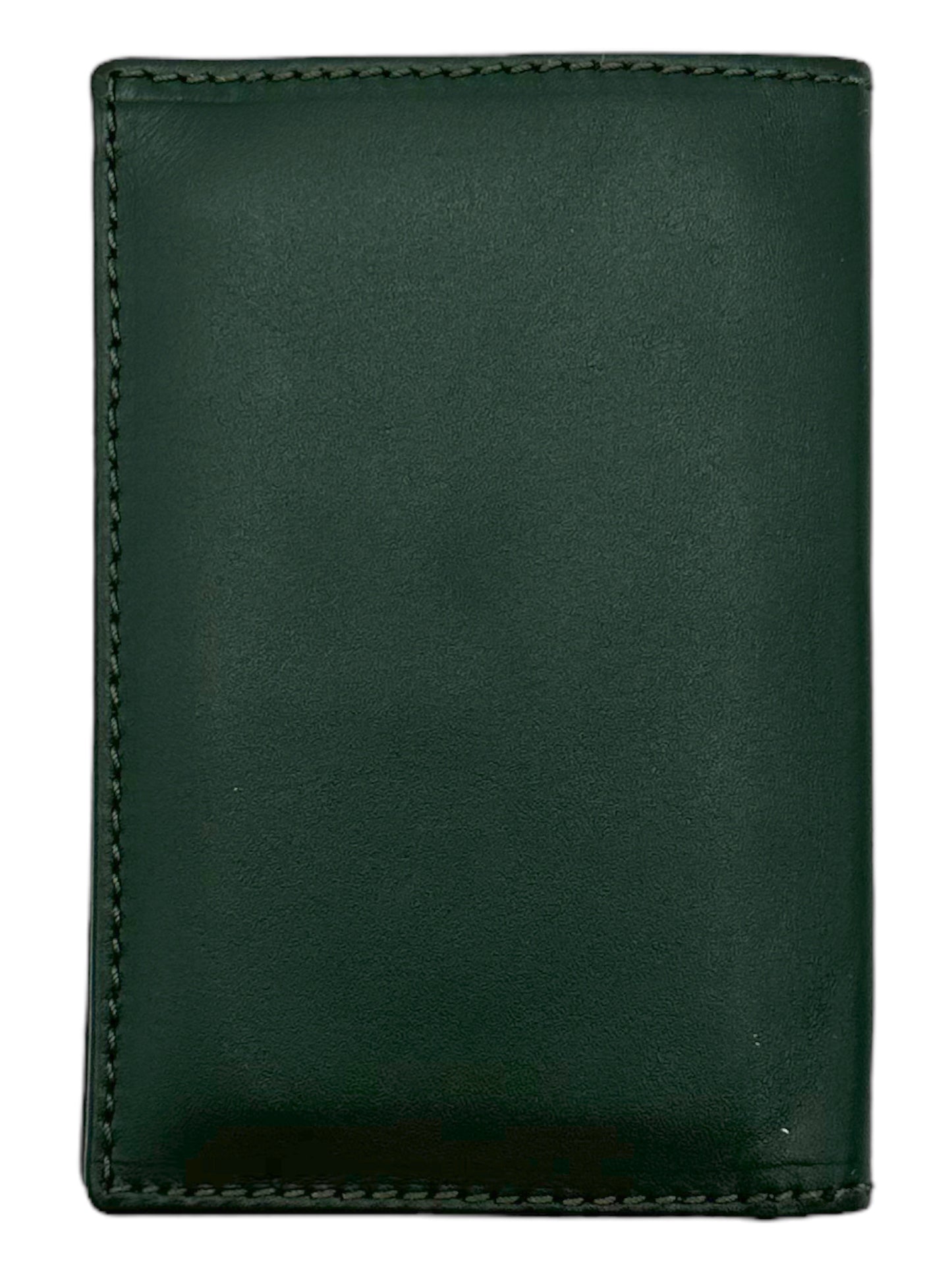 Comme Des Garcons Green Leather Bifold Cardholder - Genuine Design Luxury Consignment. New & Pre-Owned Clothing, Shoes, & Accessories. Calgary, Canada