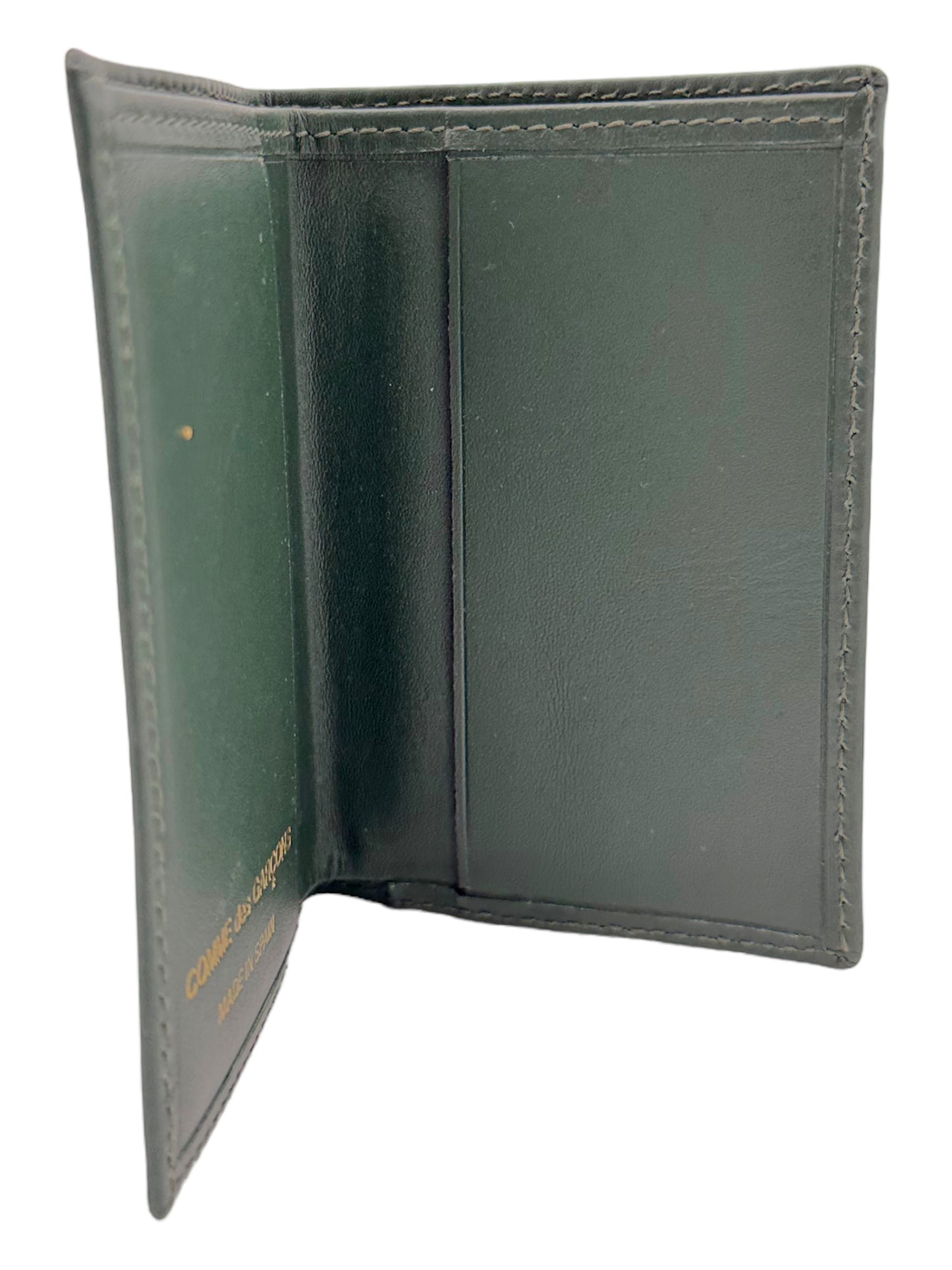 Comme Des Garcons Green Leather Bifold Cardholder - Genuine Design Luxury Consignment. New & Pre-Owned Clothing, Shoes, & Accessories. Calgary, Canada