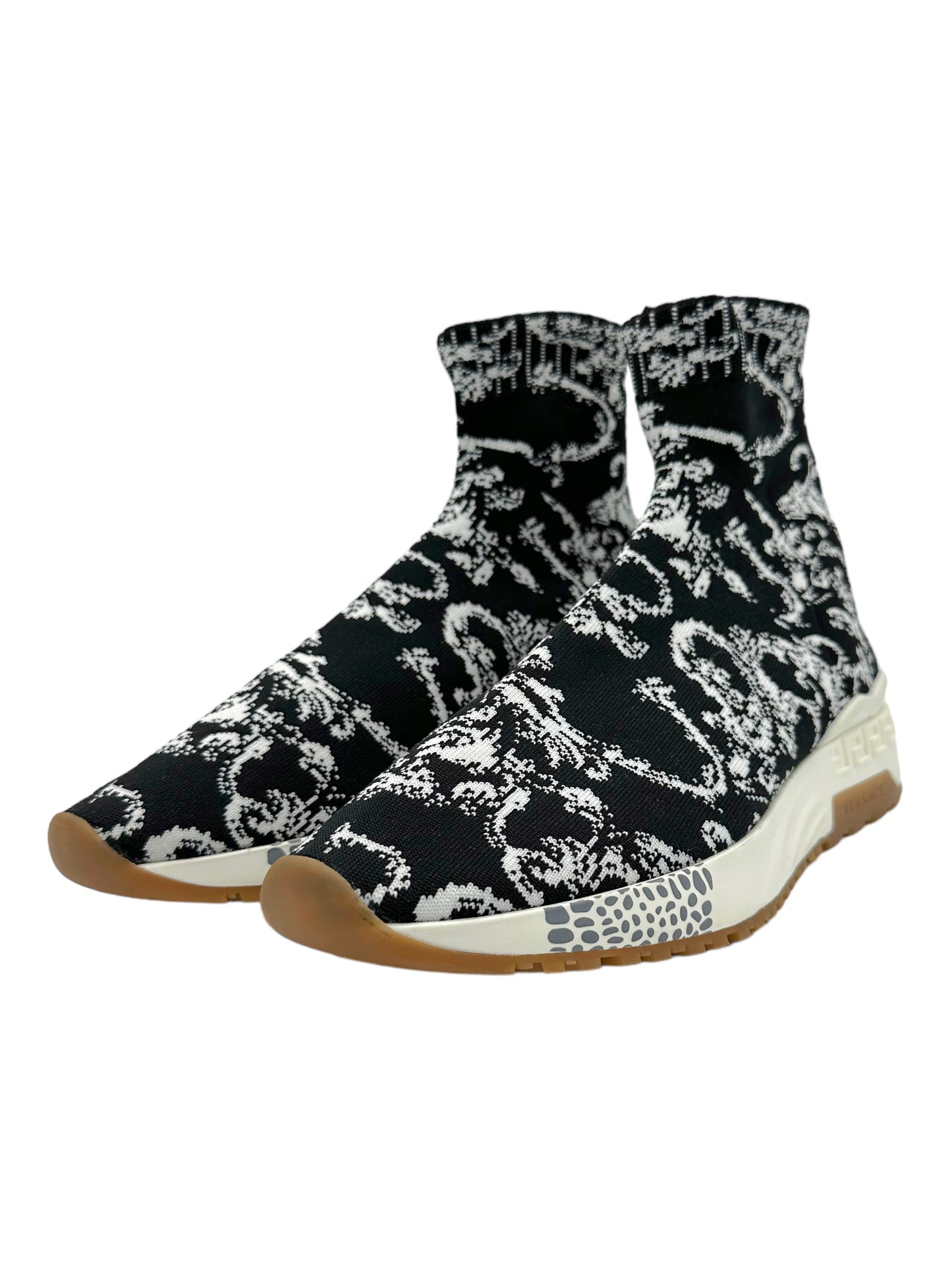 Versace Black & White Abstract Pattern Knit Sock Runners - Genuine Design Luxury Consignment. New & Pre-Owned Clothing, Shoes, & Accessories. Calgary, Canada