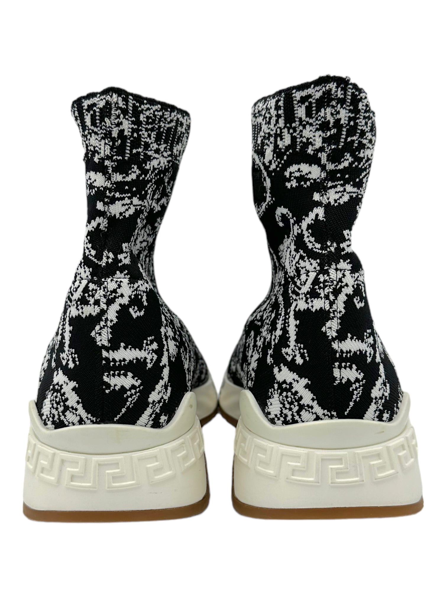 Versace Black & White Abstract Pattern Knit Sock Runners - Genuine Design Luxury Consignment. New & Pre-Owned Clothing, Shoes, & Accessories. Calgary, Canada