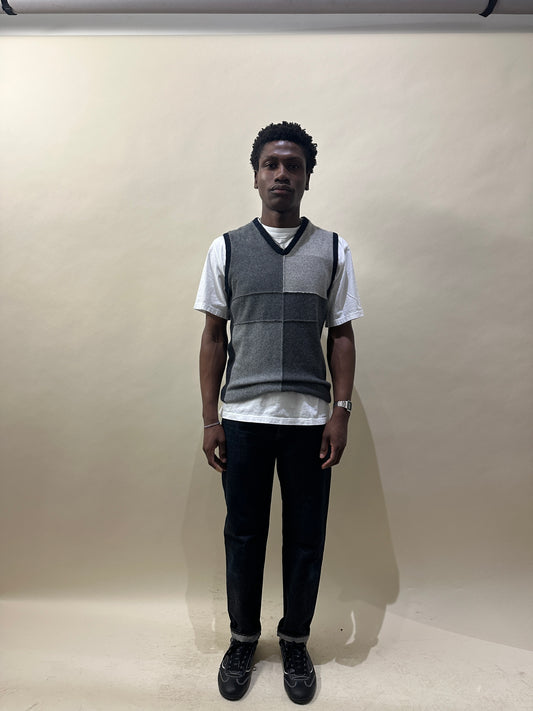 Ekologic Grey & Navy Recycled Cashmere Knit Vest Medium - M