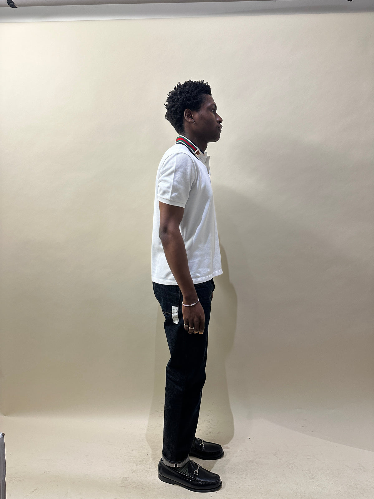 Gucci White Cotton Pique Web Collar SS Polo Shirt Large - L