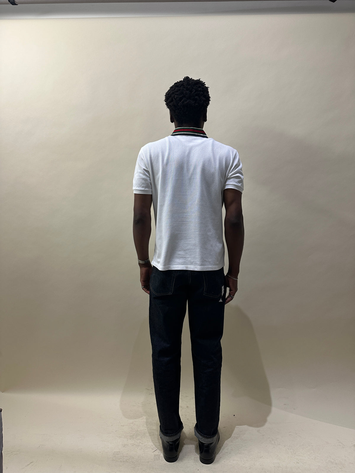 Gucci White Cotton Pique Web Collar SS Polo Shirt Large - L
