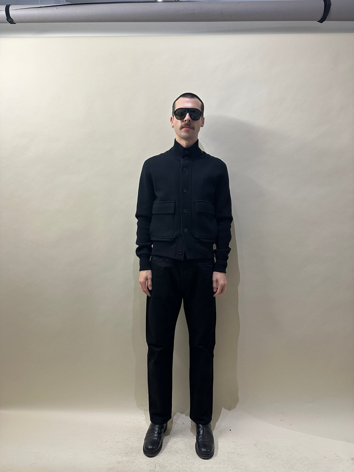 Tom Ford Black Wool Knit Leather Trim Bomber Jacket 38