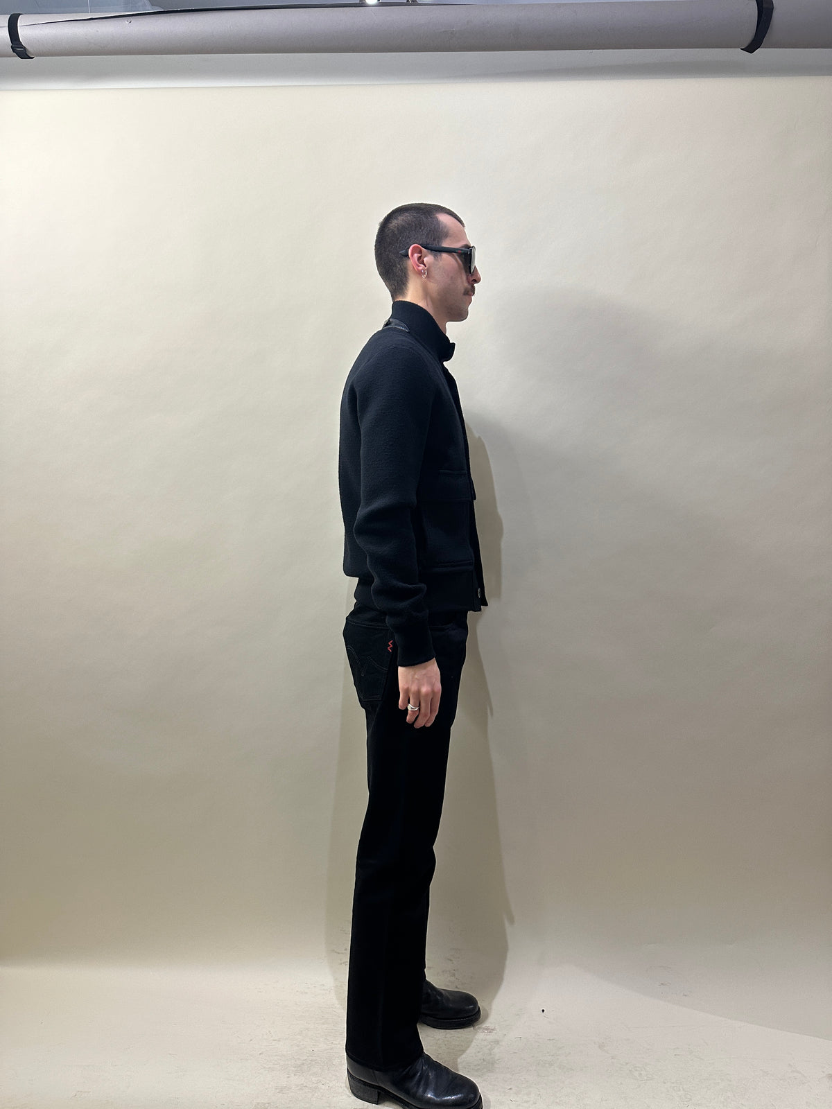 Tom Ford Black Wool Knit Leather Trim Bomber Jacket 38