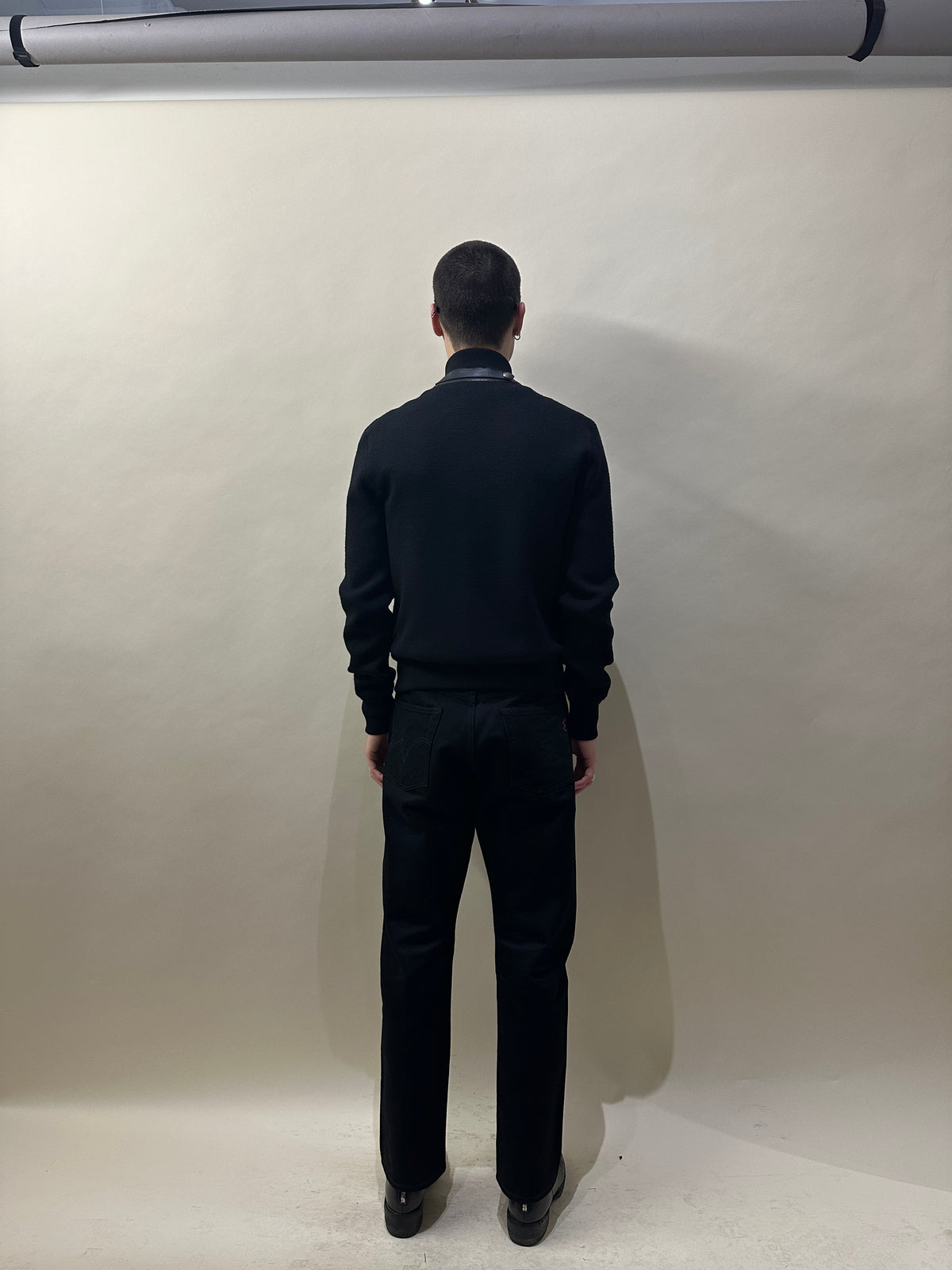 Tom Ford Black Wool Knit Leather Trim Bomber Jacket 38