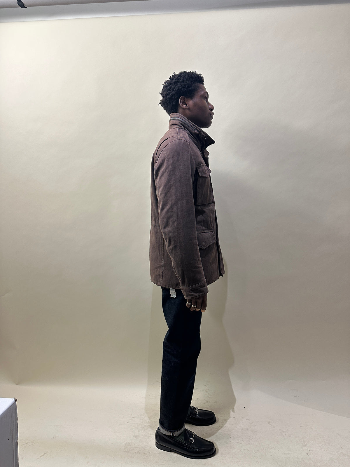 Moncler Brown Herringbone Cotton Wool Down Military Jacket Large - L
