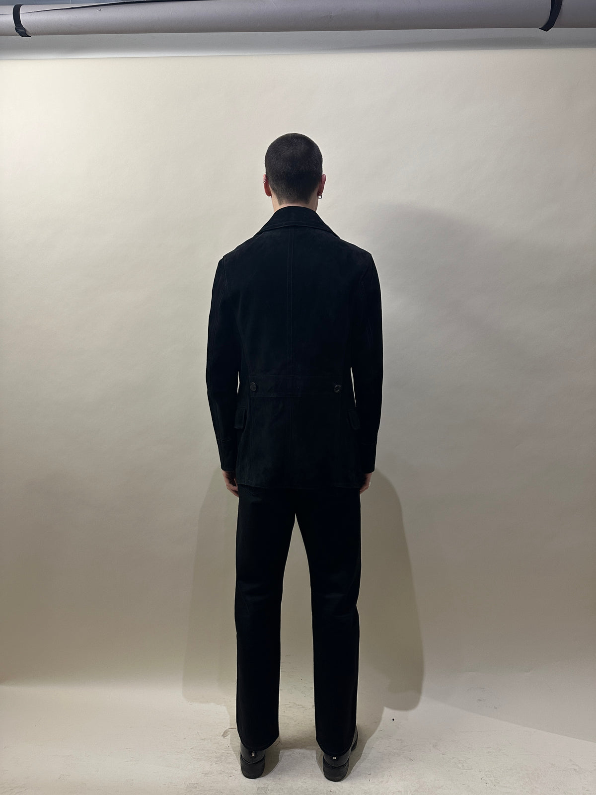 Tom Ford Black Calf Suede Double Breasted Peacoat 46