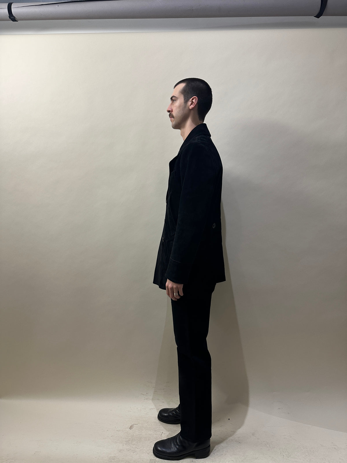 Tom Ford Black Calf Suede Double Breasted Peacoat 46