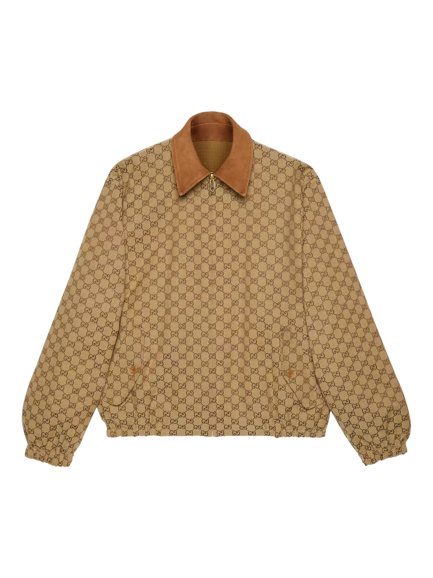 Gucci Brown Reversible GG Monogram Bomber Jacket Large — Genuine Design Luxury Consignment Calgary, Canada New & Pre-Owned Authentic Clothing, Shoes, Accessories.