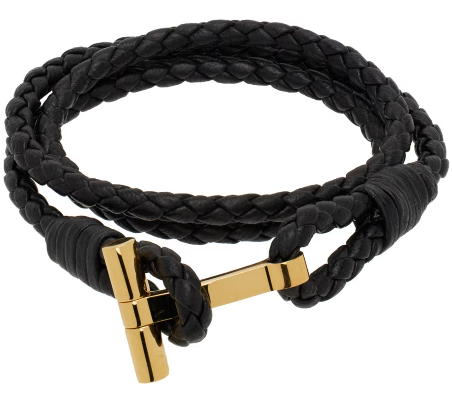 Tom Ford Dark Brown Leather Braided Wrap Bracelet OS