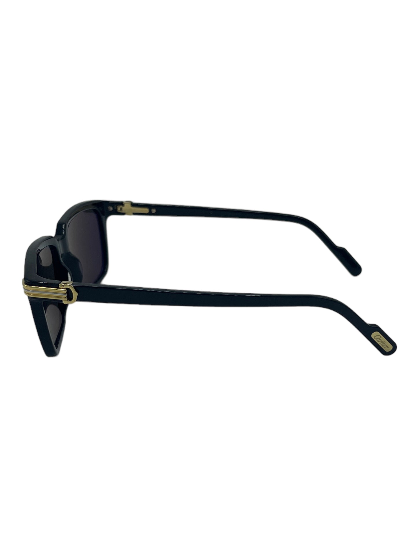 Cartier Black And Gold Rectangular Sunglasses