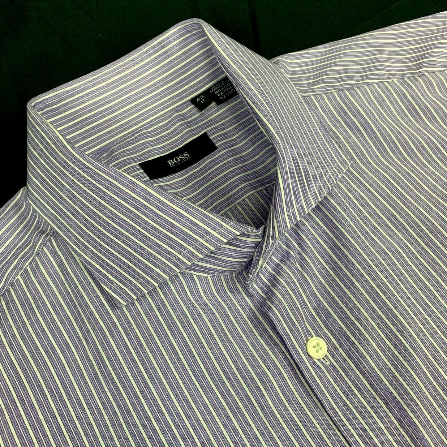 Hugo Boss Blue Striped Large 17 / 43 Regular Fit Dress Shirt - Genuine Design Luxury Consignment